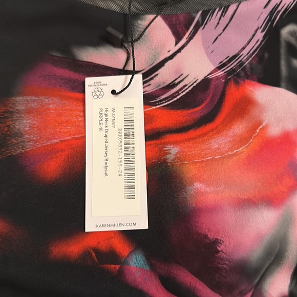 NWT Karen Millen High Neck Draped Jersey Bodysuit in Purple - Picture 6 of 8